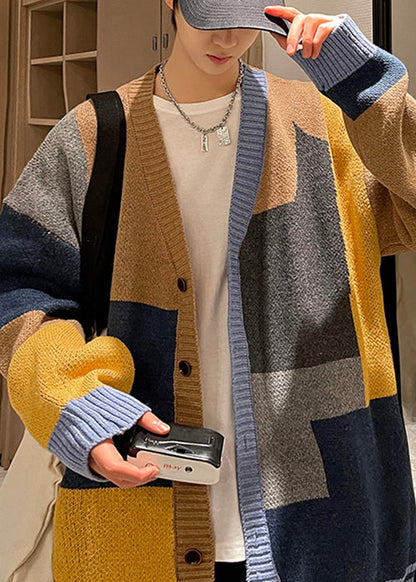 Khaki Button Oversized Knit Coats Asymmetrical