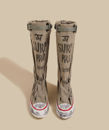 Khaki Canvas Graffiti Splicing Boots