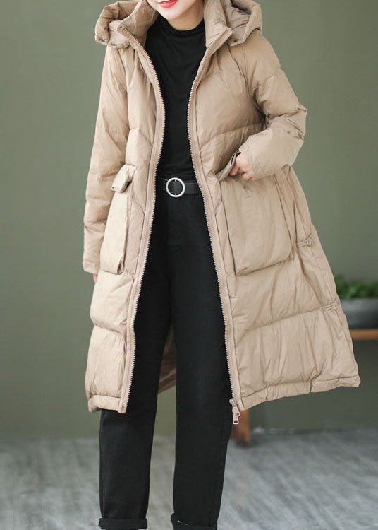 Khaki Duck Down Down Jacket Hooded Winter