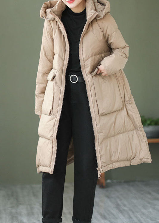 Khaki Duck Down Down Jacket Hooded Winter