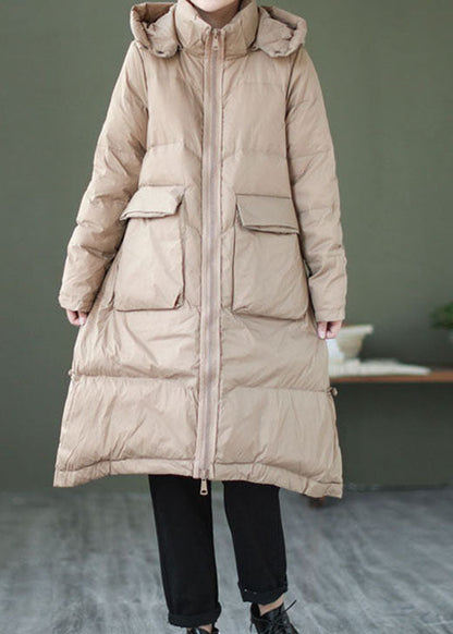 Khaki Duck Down Down Jacket Hooded Winter