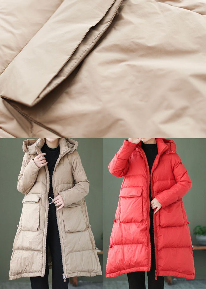 Khaki Duck Down Down Jacket Hooded Winter