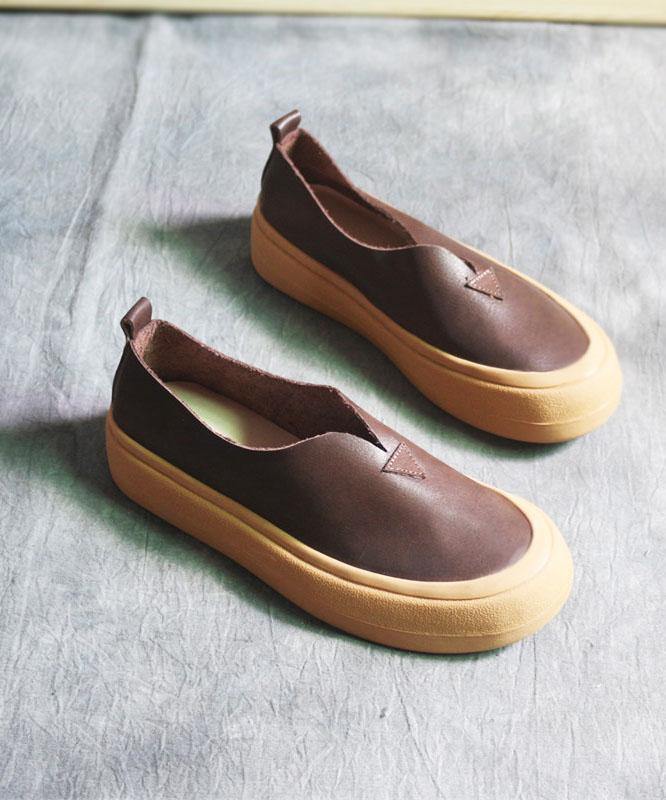 Khaki Genuine Leather Flats Flats