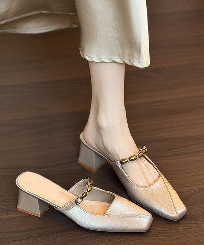 Khaki Chunky Faux Leather Flip Flops