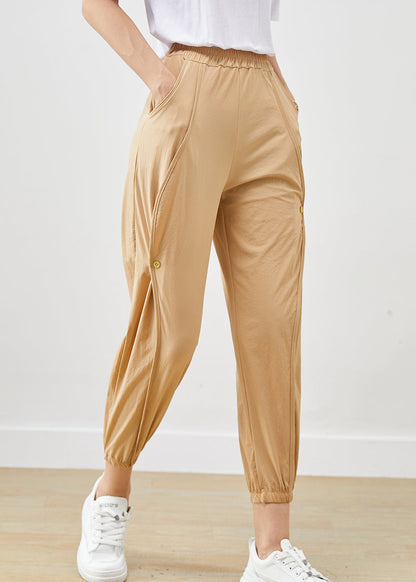 Khaki Cotton Pants Trousers Elastic Waist Pockets Fall
