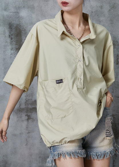 Khaki Cotton Pullover Oversized Drawstring Summer