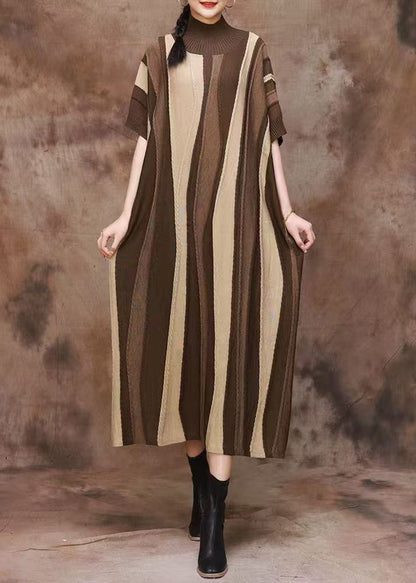 Khaki Cozy Original Design Cashmer Spring Dress Turtleneck