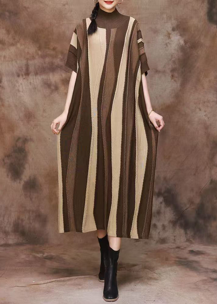 Khaki Cozy Original Design Cashmer Spring Dress Turtleneck