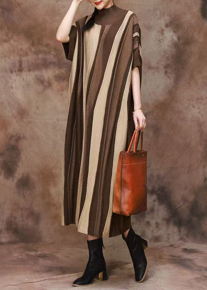 Khaki Cozy Original Design Cashmer Spring Dress Turtleneck