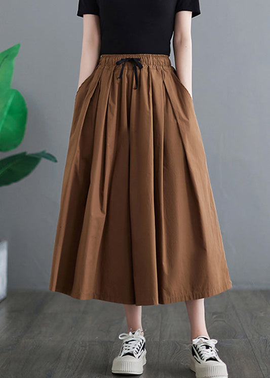 Khaki Elastic Waist Wide Leg Pants