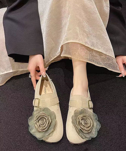 Khaki Faux Leather Soft Splicing Flat Shoes for