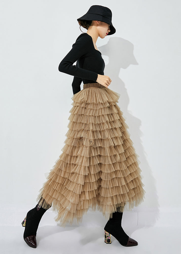 Khaki Layered Tulle a Line Skirt Exra Large Hem Summer