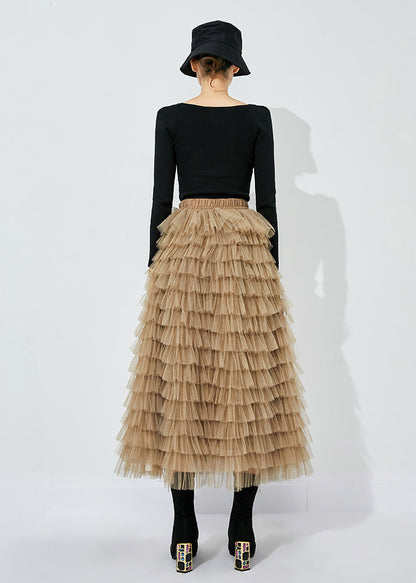 Khaki Layered Tulle a Line Skirt Exra Large Hem Summer