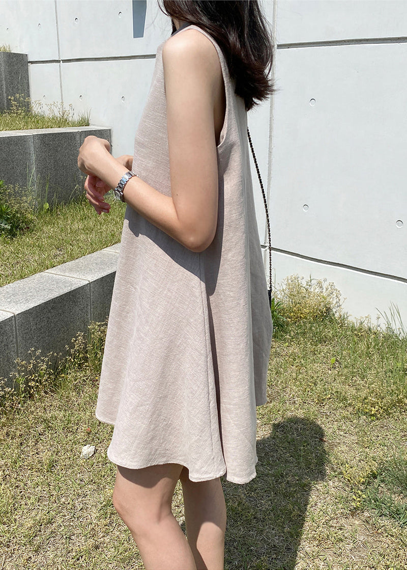 Khaki Patchwork Mid Dresses Sleeveless