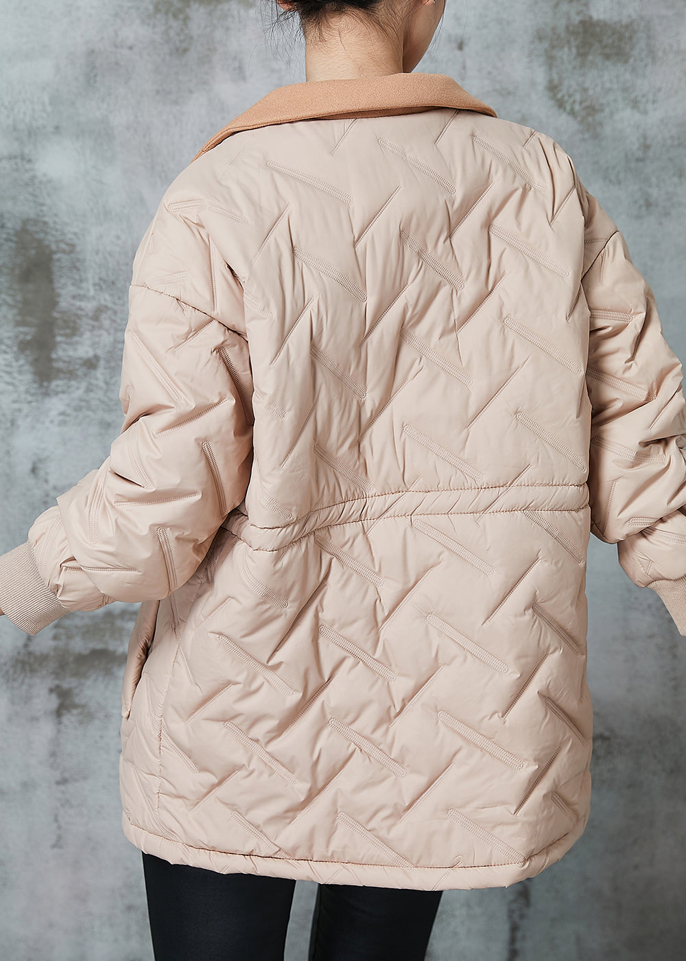 Khaki Patchwork Woolen Fine Cotton Filled Coats Double Breast Drawstrin Spring