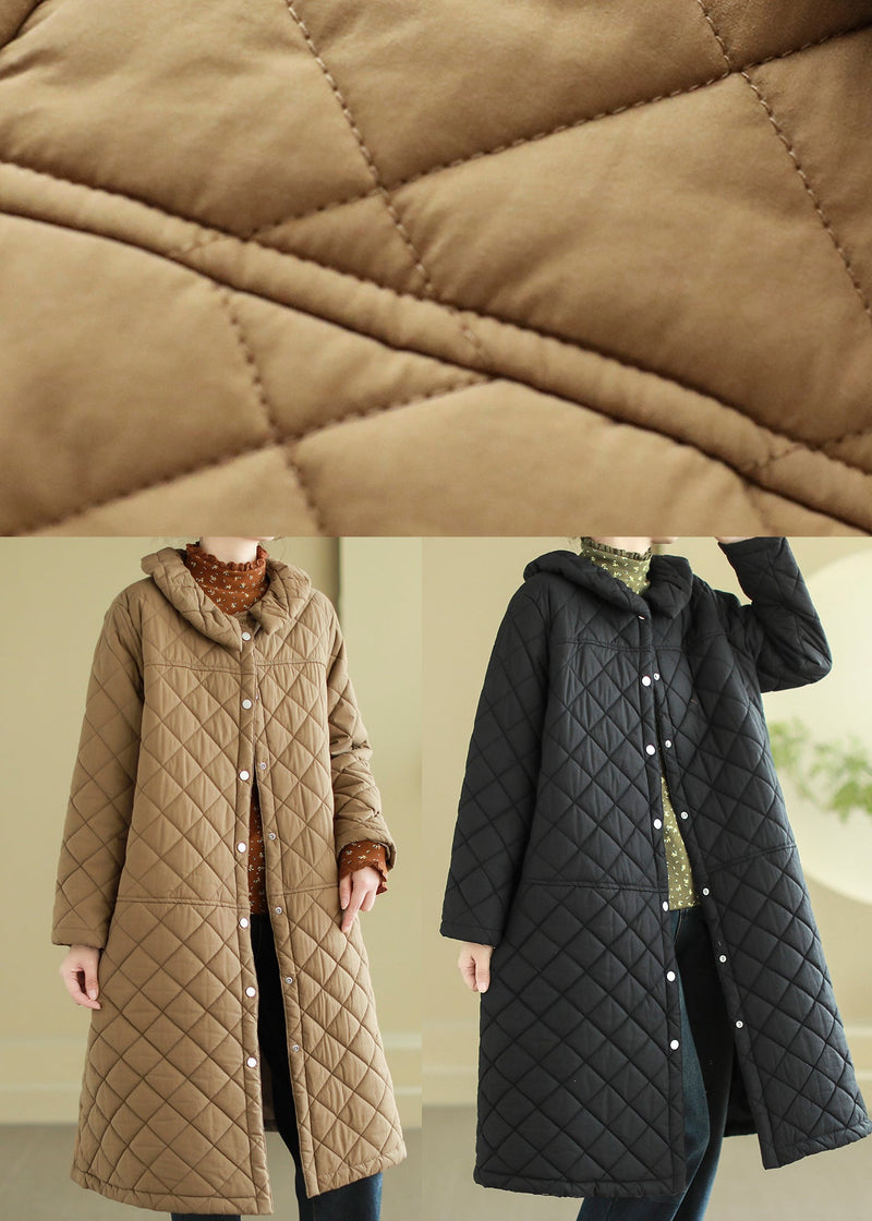 Khaki Plaid Fine Cotton Filled Jacket in Winter Peter Pan Collar
