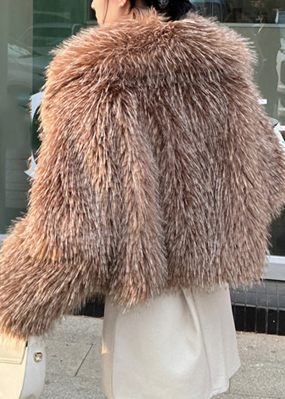 Khaki Raccoon Hair Collar Leather and Fur Coat Winter