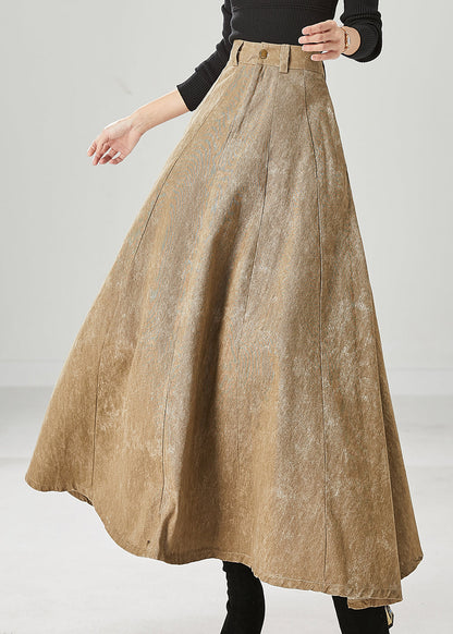 Khaki Silm Fit Cotton a Line Skirt High Waist Fall