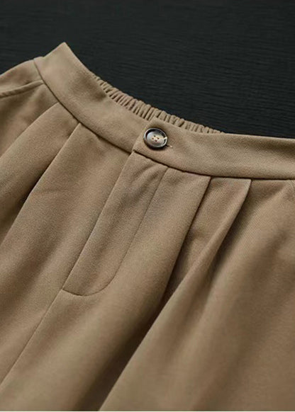 Khaki Silm Fit Woolen a Line Skirt High Waist Spring