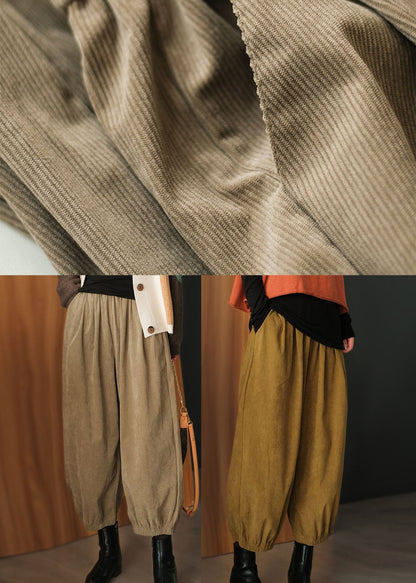 Khaki Corduroy Beam Pants High Waist Oversized Fall