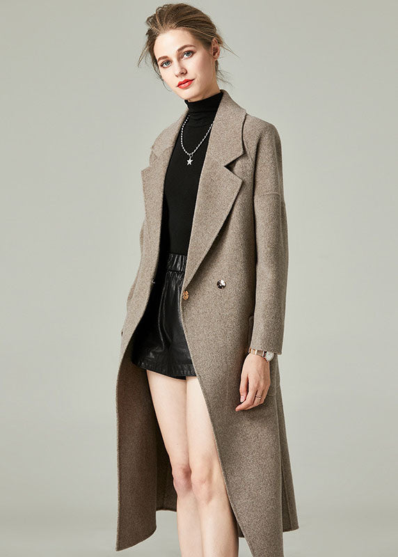 Khaki Woolen Warp Coats Peter Pan Collar Sashes Winter