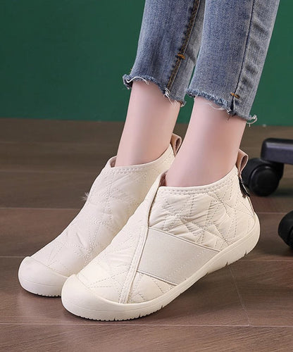 Khaki Splicing Fuzzy Wool Lined Flat Shoes for