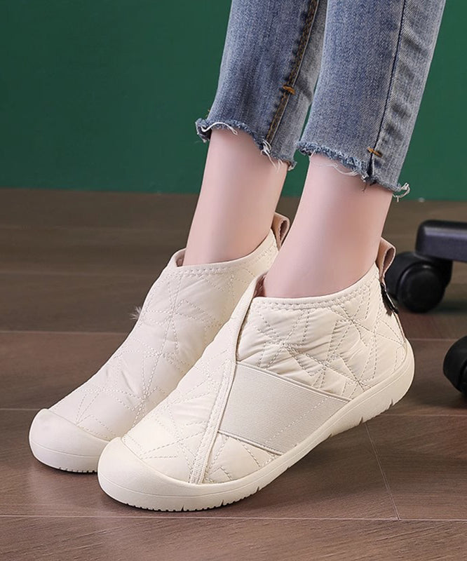 Khaki Splicing Fuzzy Wool Lined Flat Shoes for