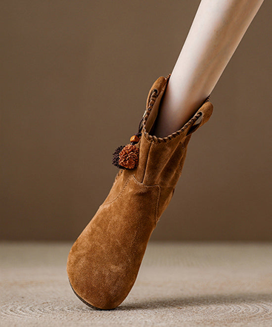 Khaki Suede Splicing Wedge Boots