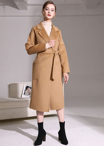 Khaki Woolen Wrap Coat Peter Pan Collar Winter