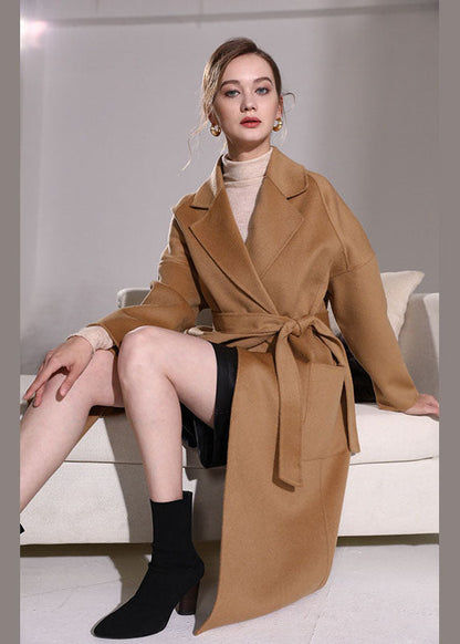 Khaki Woolen Wrap Coat Peter Pan Collar Winter