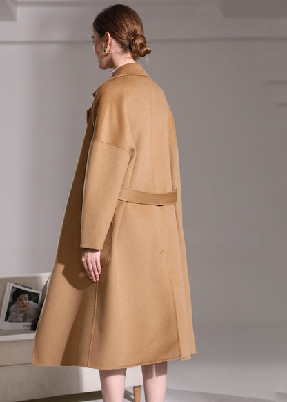 Khaki Woolen Wrap Coat Peter Pan Collar Winter