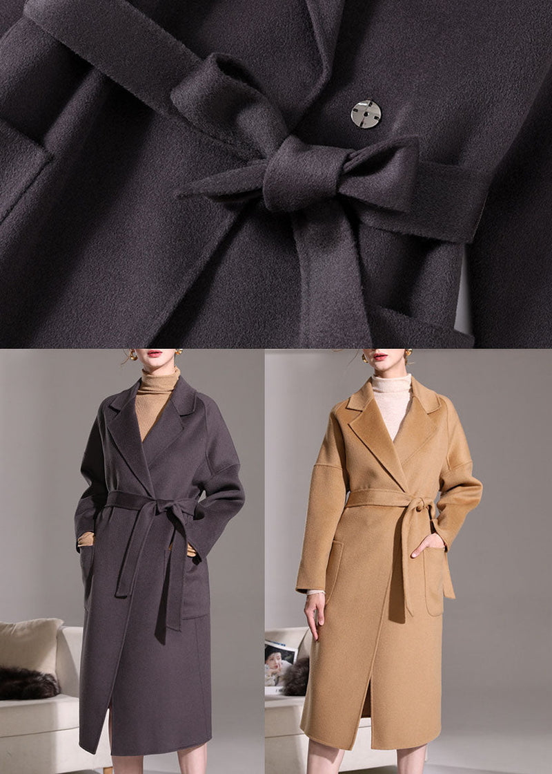Khaki Woolen Wrap Coat Peter Pan Collar Winter