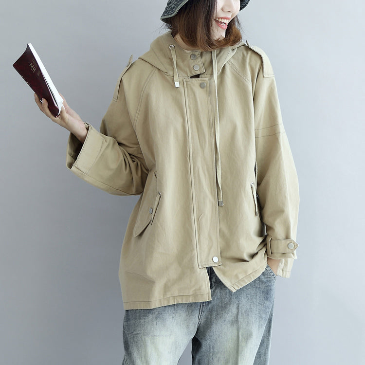 Khaki Oversized Trench Coats Short Hoodies Wind Breaker Outwear