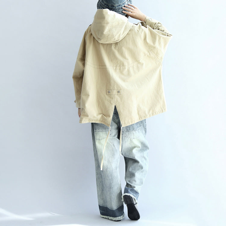 Khaki Oversized Trench Coats Short Hoodies Wind Breaker Outwear