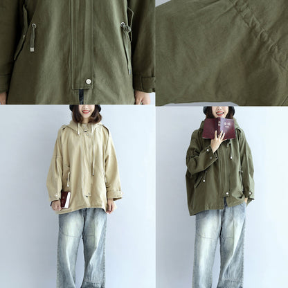 Khaki Oversized Trench Coats Short Hoodies Wind Breaker Outwear