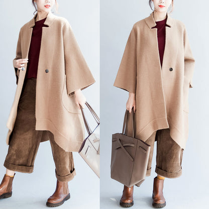 Khaki Oversized Woolen Coats Loose Woolen Jackets Outwear