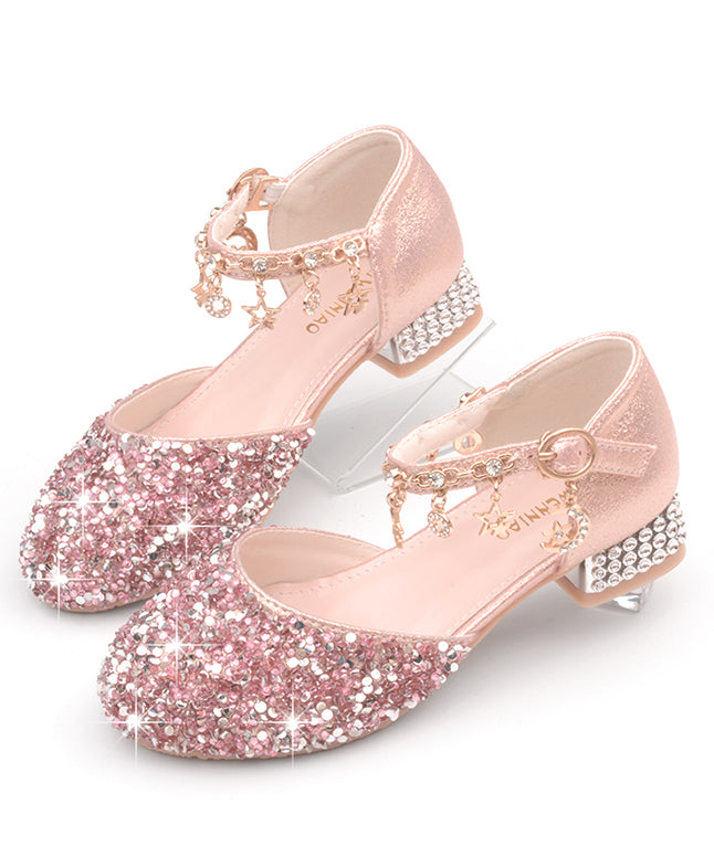 Kids Faux Leather Princess Flats Buckle Strap Silver Zircon