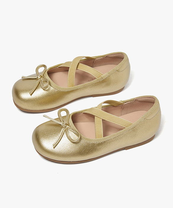 Kids Silver Bow Cross Strap Princess Flat Shoes