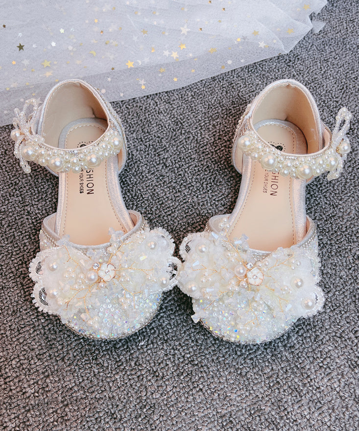 Kids Silver Princess Sandals Buckle Strap Zircon Nail Bead