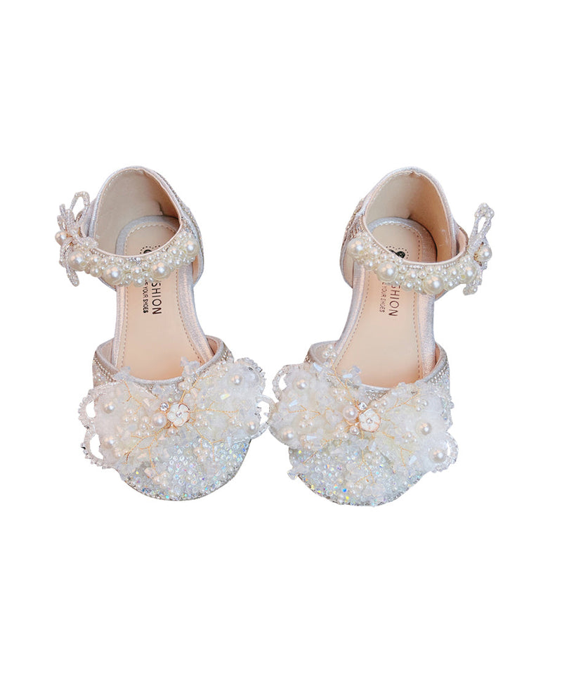Kids Silver Princess Sandals Buckle Strap Zircon Nail Bead
