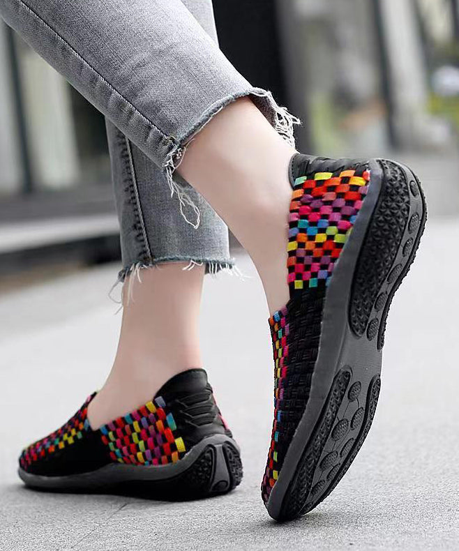 Knit Fabric Black Diy Soft Splicing Flats Shoes Soolinen Shoes-20251