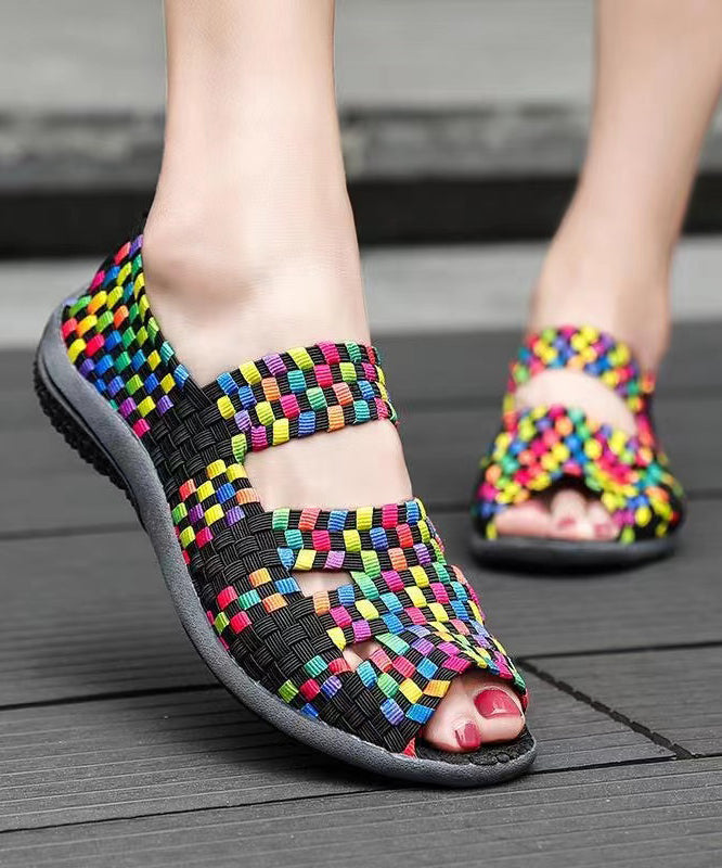 Knit Fabric Flat Shoes for Purple Splicing Peep Toe Soolinen Shoes-20251
