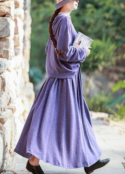 Knitted Skirt New Long Sleeve Knitted Sweater Purple Suit for