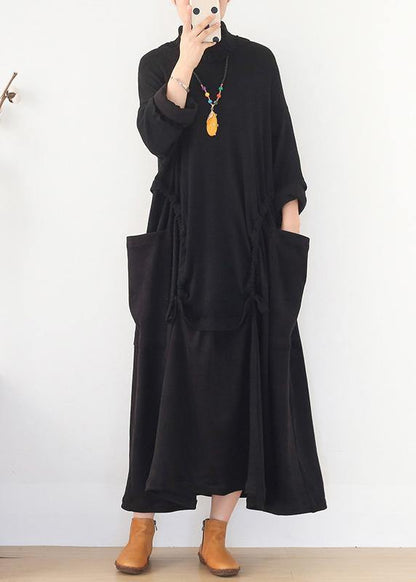 Knitted Black Sweater Aesthetic Design High Neck Patchwork Hipster Sweater Dress