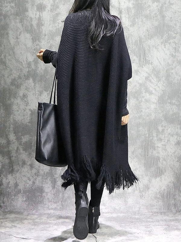 Knitted Black Sweater Dress Outfit Diy O Neck Tassel Mujer Sweater Dress