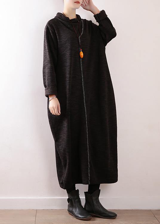 Knitted Black Sweater Dresses Classy High Neck Hipster Fall Knit Dress