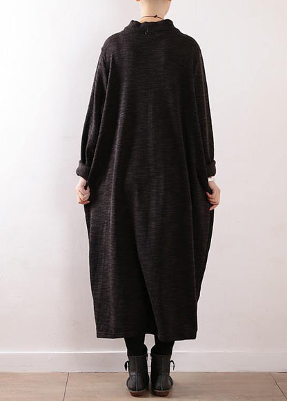 Knitted Black Sweater Dresses Classy High Neck Hipster Fall Knit Dress