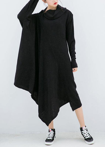 Knitted Black Sweater Dresses Design Asymmetric Big High Neck Knitted Tops