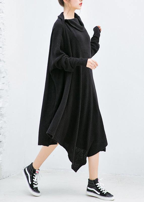 Knitted Black Sweater Dresses Design Asymmetric Big High Neck Knitted Tops