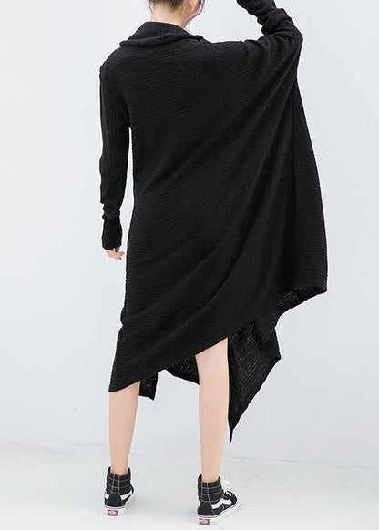 Knitted Black Sweater Dresses Design Asymmetric Big High Neck Knitted Tops